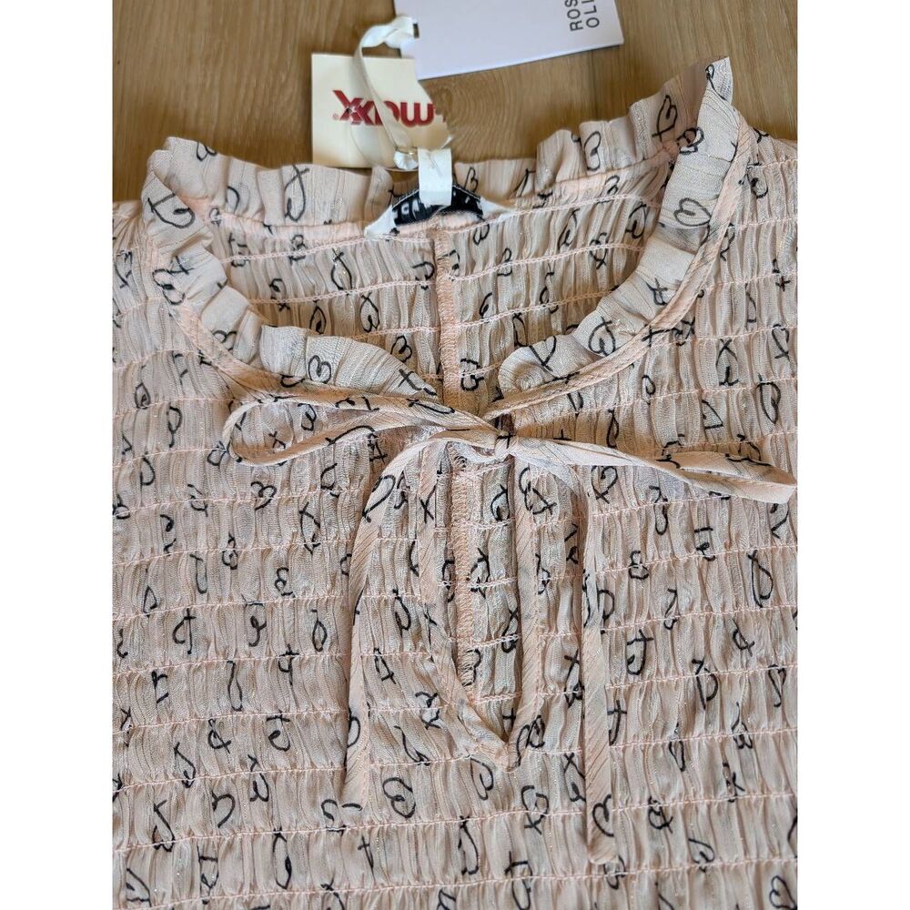 Rose & Olive Smocked Peplum Top XL Pink Hearts Gold Thread Sheer NWT Coquette - Picture 4 of 12